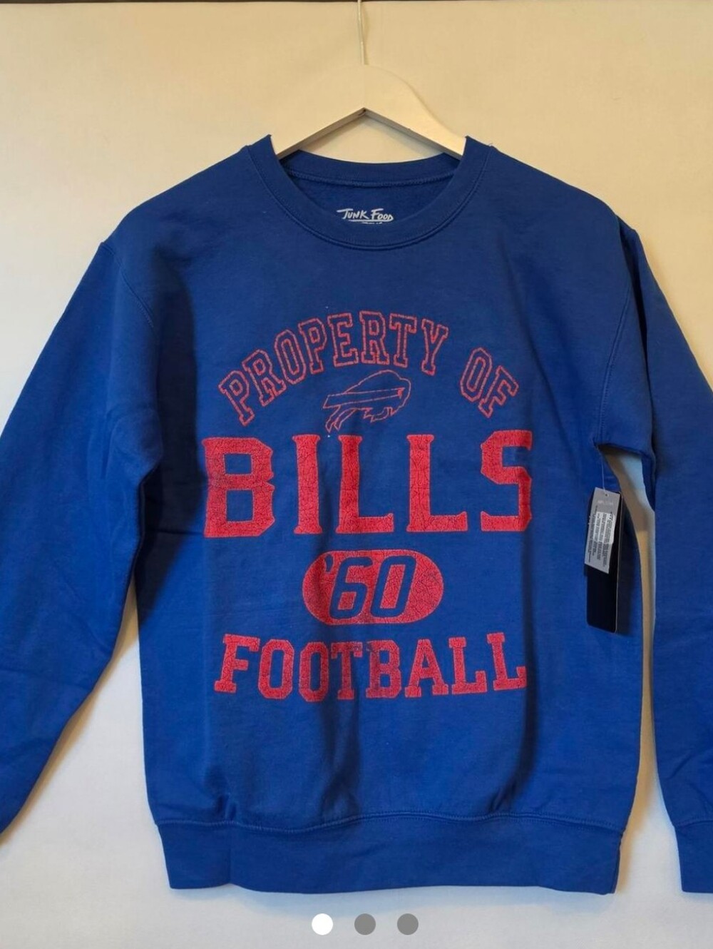 Junk Food Clothing Blue Crewneck with Red 'Bills Football' Graphic